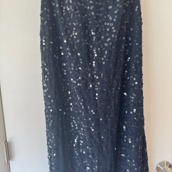 Navy Blue Sequin High Low Midi Skirt - Picture 2 of 8